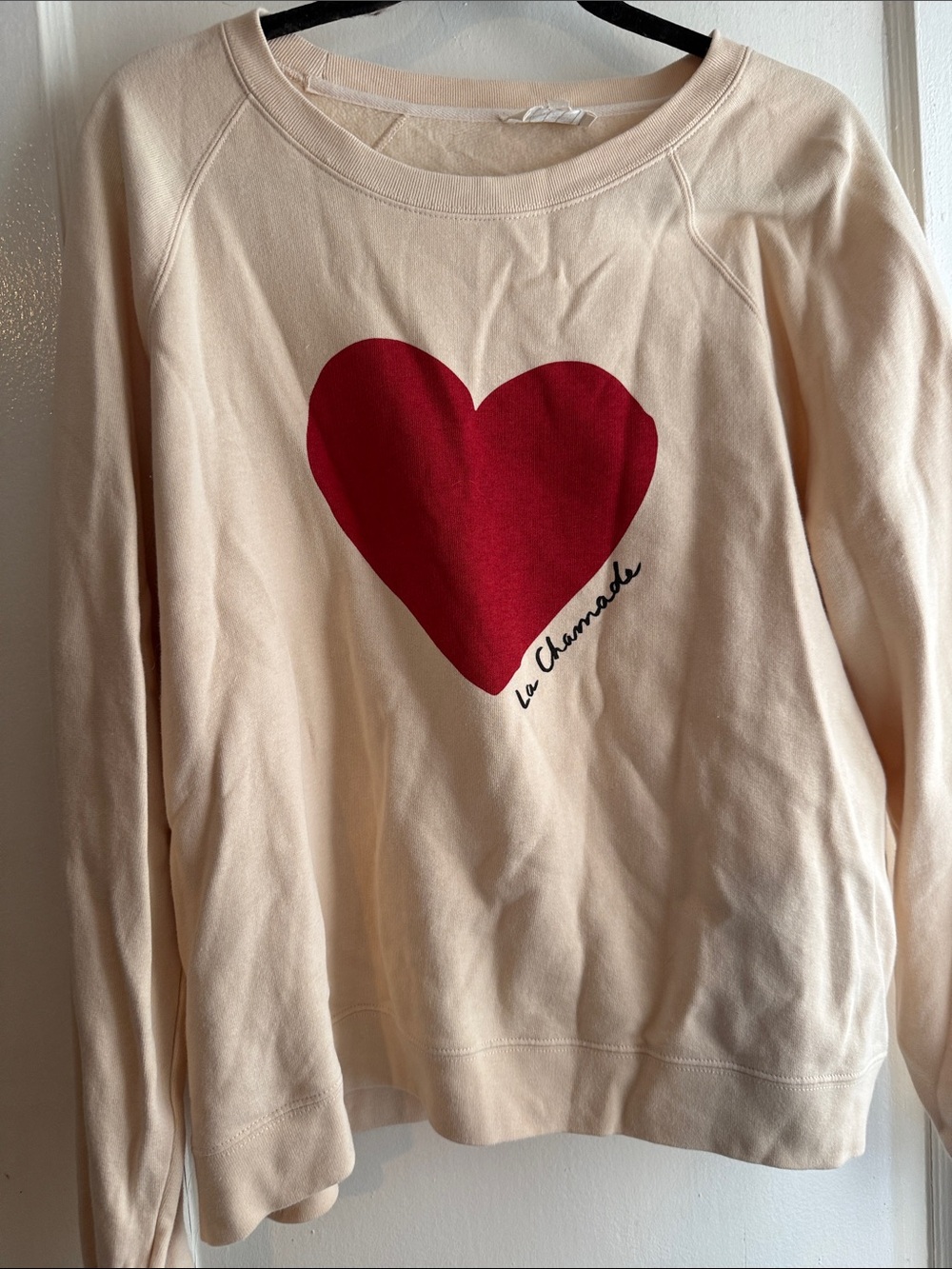 Sezane Cream Sweatshirt with Red Heart Graphic